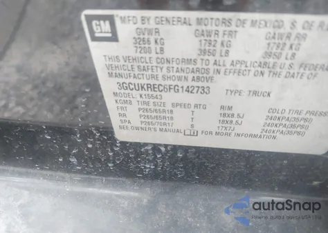 2015 Chevrolet Silverado 1500 1Lt from USA, damaged, VIN 3GCUKREC6FG142733